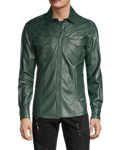 Ron Tomson 'Leather Shirt - Green