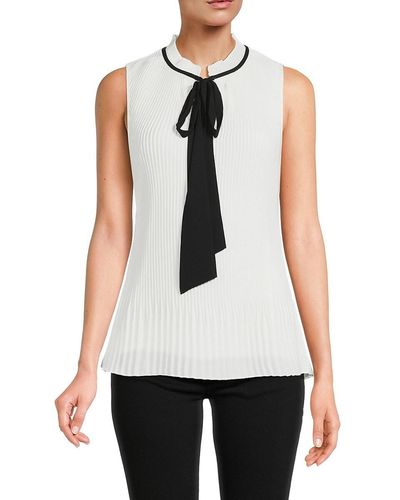 DKNY Pleated Tie Front Blouse - White