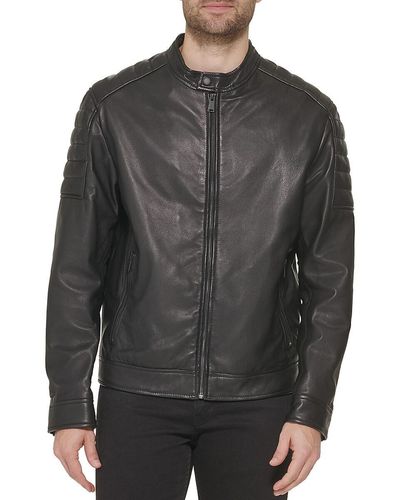 Cole Haan Leather Moto Jacket - Grey