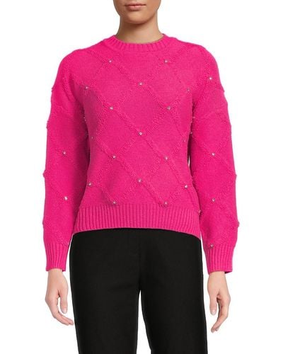 Nanette Lepore Embellished Drop Shoulder Sweater - Pink