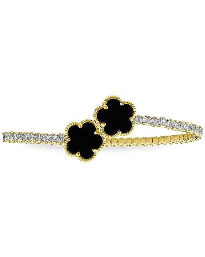 CZ by Kenneth Jay Lane Look Of Real 14k Goldplated & Cubic Zirconia Clover Bracelet - Multicolour