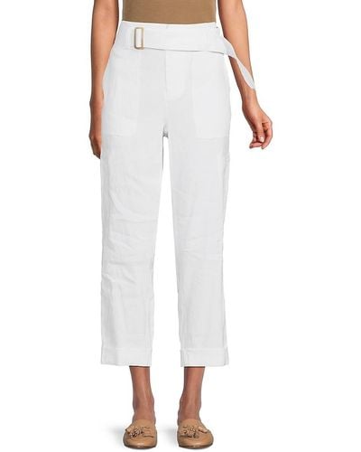 Vince Belted Linen Blend Ankle Pants - White