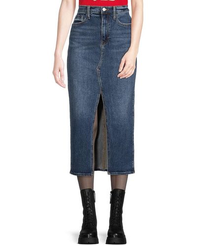 Hudson Jeans Front Slit Midi Denim Skirt - Blue