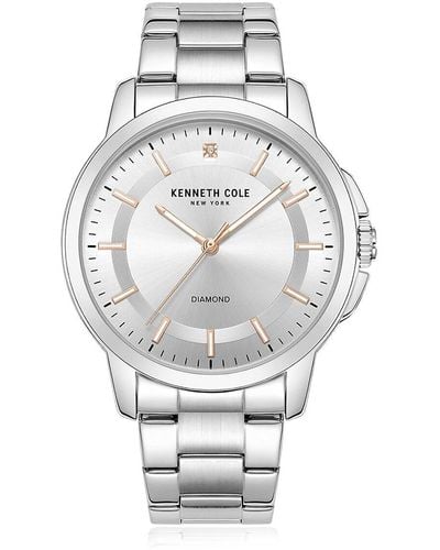 Kenneth Cole 44mm Silvertone & Diamond Bracelet Watch - Gray