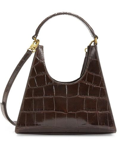 STAUD Mini Croc Embossed Leather Hobo Bag - Brown