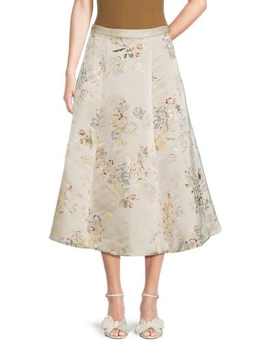 Adam Lippes Eloise Floral Silk Blend Midi Skirt - Natural