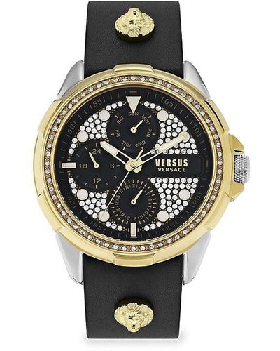 Versus 6e Arrondissement Crystal 46mm Ip Stainless Steel Leather Strap Chronograph Watch - Metallic