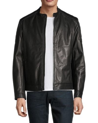 Cole Haan Grainy Leather Moto Jacket - Black