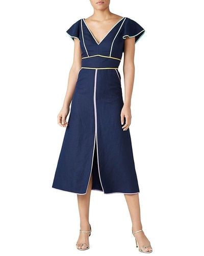 Kate Spade Silk & Linen A-line Midi Dress - Blue