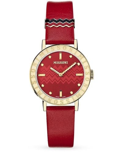 Missoni Saint Valentine Edition 34.5mm Stainless Steel & Leather Strap Watch - Red