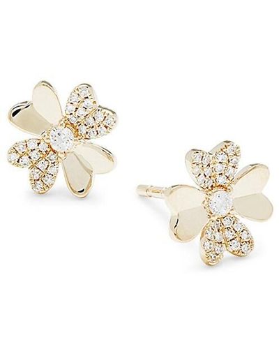 Saks Fifth Avenue Saks Fifth Avenue 14k & 0.15 Tcw Diamond Four Clover Leaf Stud Earrings - White