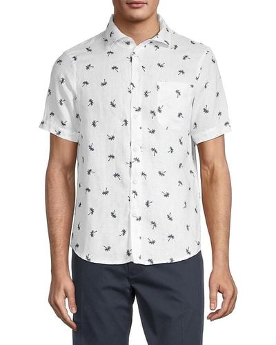 Saks Fifth Avenue Palm Tree-Print Linen Shirt - White