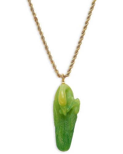 Kenneth Jay Lane Goldplated Metal & Resin Carved Duck Pendant Necklace - Green