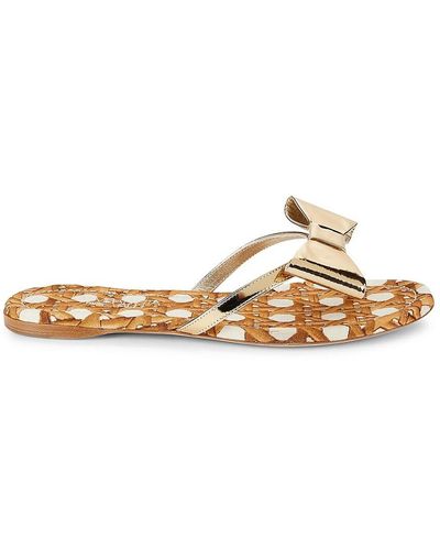 Giambattista Valli Vienna Straw Pop Bow Flat Sandals - White