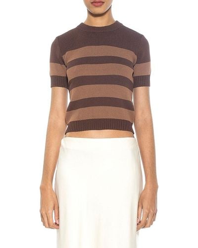 Alexia Admor Pat Striped Short Sleeve Sweater - Brown