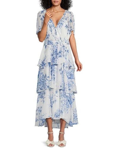 Calvin Klein Floral Wrap Maxi Dress - Blue