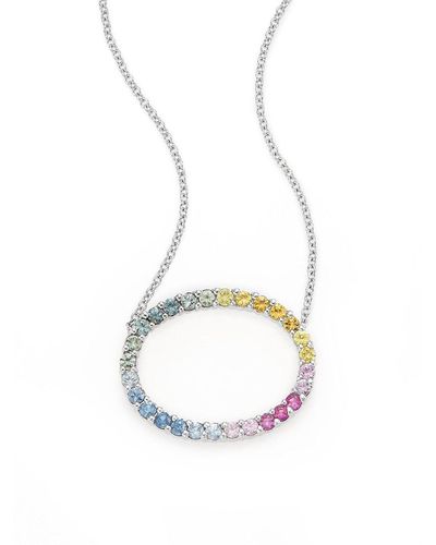 Effy Sapphire & 14k White Gold Pendant Necklace - Metallic