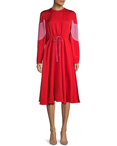 Valentino Colorblock Cinched-tie Ruffled Dress - Red