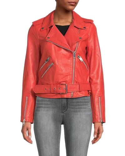 Walter Baker Allison Belted Leather Moto Jacket - Red