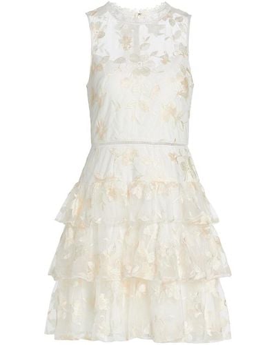 ML Monique Lhuillier Floral-embroidery Tiered Cocktail Dress - White