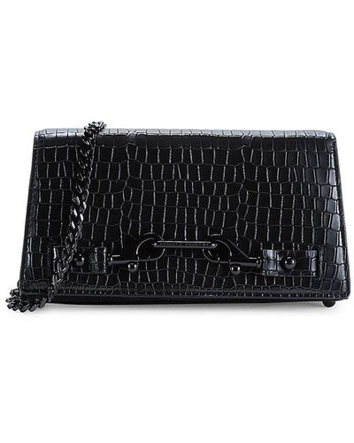 Rebecca Minkoff Lou Croc Embossed Leather Crossbody Bag - Black