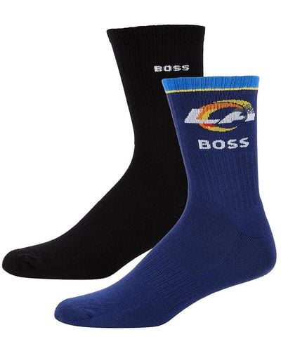 BOSS 2-Pack Logo Crew Socks - Blue