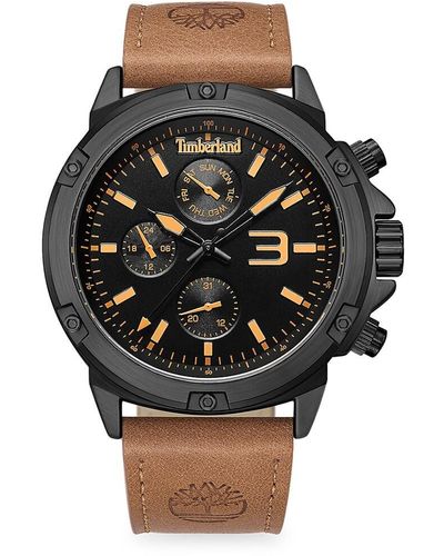 Timberland Dress Sport 46mm Metal & Leather Strap Chronograph Watch - Black