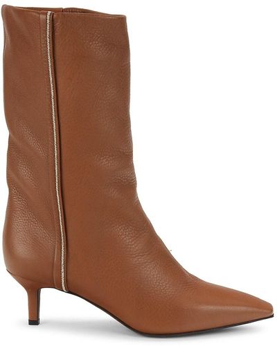 Brunello Cucinelli Grain Leather Kitten Heel Mid-calf Boots - Brown