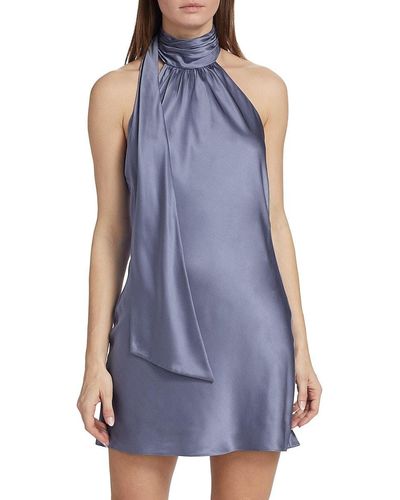 Cinq À Sept Dinah Satin Halter Silk Mini Dress - Blue