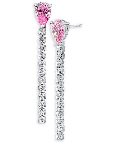 CZ by Kenneth Jay Lane Rhodium Plated & Cubic Zirconia Flexi Drop Earrings - Pink