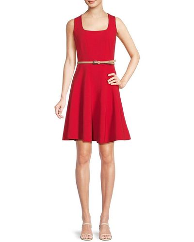 Tommy Hilfiger Solid Fit & Flare Dress - Red