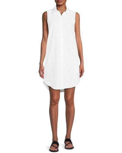 Saks Fifth Avenue High Low 100% Linen Shirtdress - White
