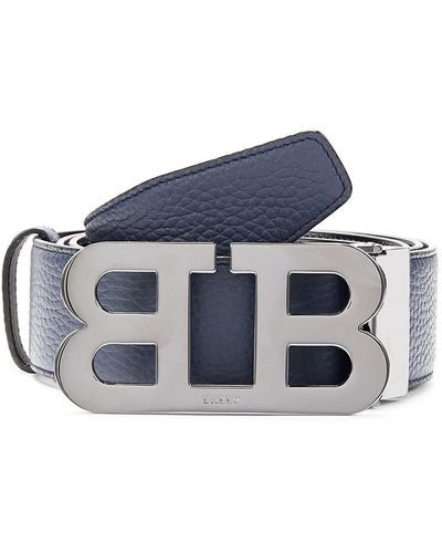 Bally Logo Reversible Leather Belt - Blue