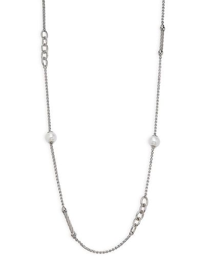 Alor Classique Stainless Steel, 0.21 Tcw Diamond & 4mm Freshwater Pearl Station Chain Necklace - White