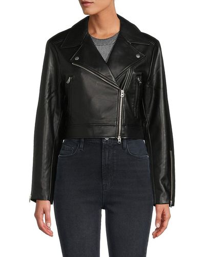 French Connection Crolenda Faux Leather Cropped Moto Jacket - Black