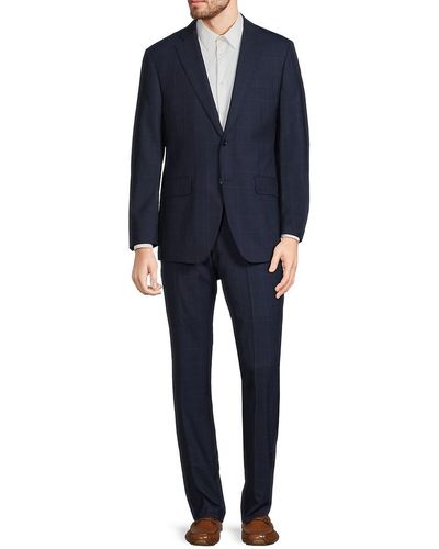 Saks Fifth Avenue Classic Fit Windowpane Check Wool Suit - Blue