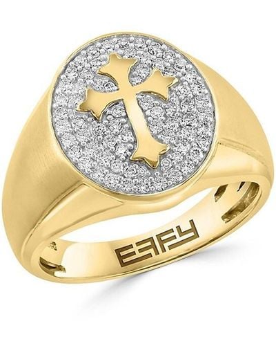 Effy 14k Yellow Gold & 0.49 Tcw Diamond Cross Signet Ring - Metallic