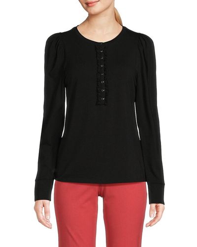 Karl Lagerfeld Puff Sleeve Henley Top - Black