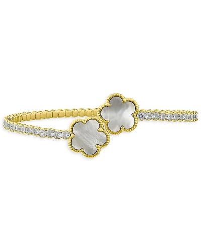 CZ by Kenneth Jay Lane 14k Goldplated & Cubic Zirconia Clover Cuff Bracelet - Metallic