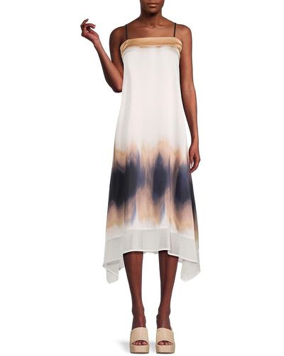 St. John Dkny Tie Dye Print Asymmetric Midi Dress - White
