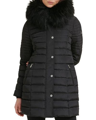 Kenneth Cole Faux Fur-trim Quilted Puffer - Black