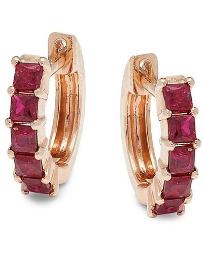 EF Collection 14k Rose Gold & Ruby Huggie Earrings - White
