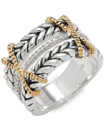 Effy 18k Yellow Gold, 0.09 Tcw Diamond & Sterling Silver Ring/size 7 - Metallic