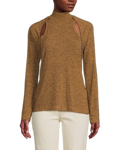 DKNY Ribbed Cutout Highneck Sweater - Natural