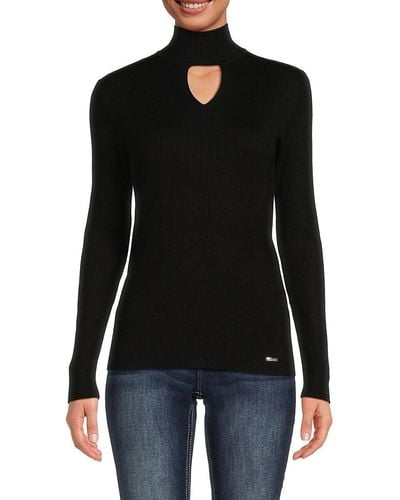 Calvin Klein Cut Out Ribbed Top - Black