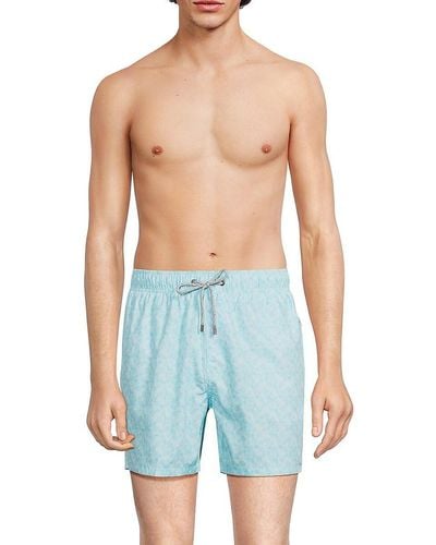 Vintage Summer Ditsy Print Swim Shorts - Blue