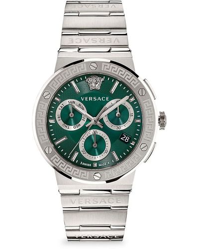 Versace Greca Logo Chrono Stainless Steel Chronograph Bracelet Watch - Grey