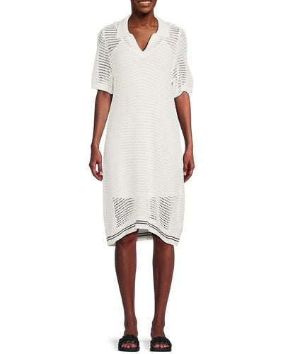 Bobeau Knit Shift Shirt Dress - White