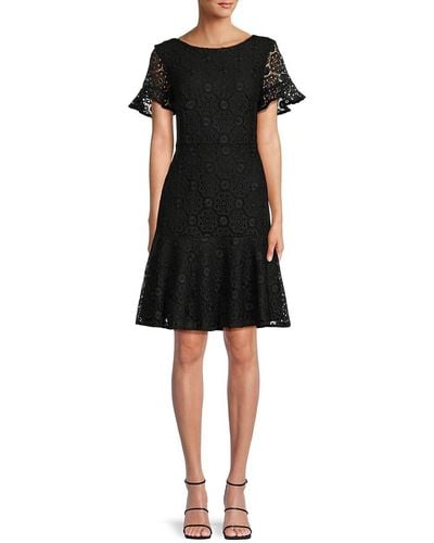 FOCUS BY SHANI Embroidered Lace Dress - Black