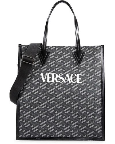 Versace La Greca Monogram Canvas Tote Bag - Black